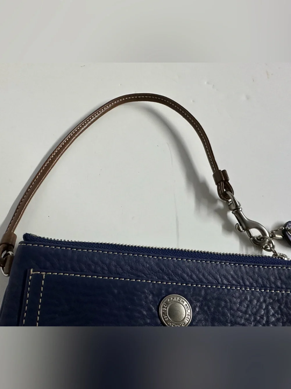 Coach Navy Pebbled Leather Wristlet